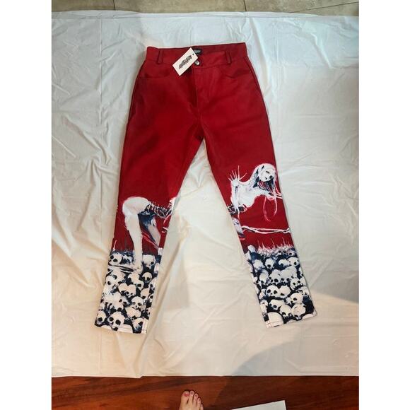 Catharsis Red Graphic Pants**Size 34** Ghost/Skull Print *NWT* - Picture 8 of 11